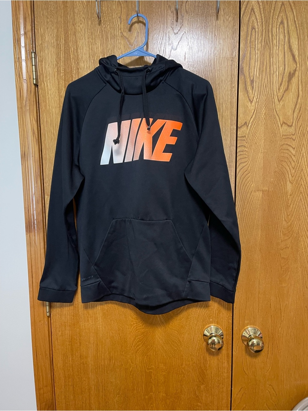 Nike Men's Black Hoodie with Orange-to-White Gradient Logo